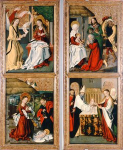 Die Verkündigung, die Geburt Christi, die Anbetung der Weisen und die Darstellung im Tempel aus dem Szepeshely-Altar, 1480-90 von Hungarian School