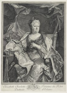 Elizabeth Charlotte Palatine vom Rhein, Herzogin von Orleans, graviert von Charles Louis Simmoneau (1645-1728) von Hyacinthe Francois Rigaud