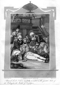Admiral Nelson liegt tödlich verwundet auf dem Achterdeck der HMS Victory (1816) von I. Brown