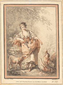 Frau füttert Hühner von I Gilles Antoine Demarteau after Jean Baptiste Hüet