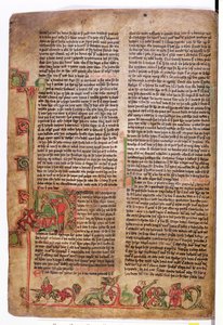 Historiierte Initiale D am Anfang der Saga von Olaf Tryggvason, aus Flateyjarbok (Das Buch von Flatey) spätes 14. Jahrhundert