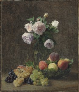 Vase mit Rosen, Pfirsichen und Trauben, 1894 von Ignace Henri Jean Fantin Latour