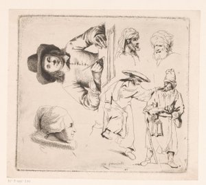 Komposition mit schreibendem Mann, Kopf einer Frau und vier männlichen Figuren von Ignace Joseph de Claussin