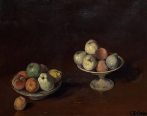 Stillleben mit Obstschale und Teller mit Äpfeln von Ignacio Zuloaga y Zabaleta
