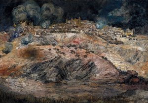 Spanischer Bürgerkrieg (1936-1939): "Ansicht von Telodo in Flammen"