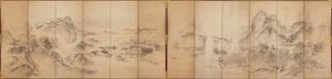 Bergansichten, Rückseite eines sechsteiligen Paravents, Edo-Periode, 1856-58