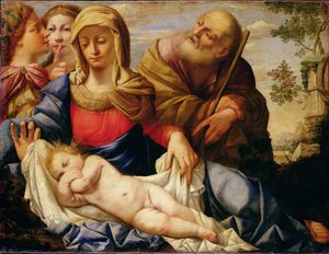 Heilige Familie mit zwei weiblichen Figuren