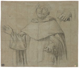 Ein dominikanischer Heiliger, vielleicht der heilige Petrus Märtyrer, Halbfigur, ein Buch haltend