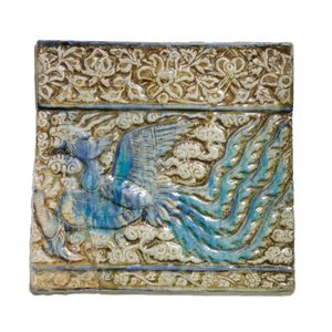 Fliese mit Phönix, aus Kashan, Iran, Ilkhanid-Periode, frühes 14. Jahrhundert