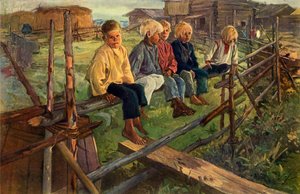 Kinder auf einem Zaun, Spatzen, 1883, 1965 von Illarion Pryanishnikov