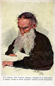 Leo Tolstoi bei der Arbeit von Repin von Ilya Efimovich (after) Repin