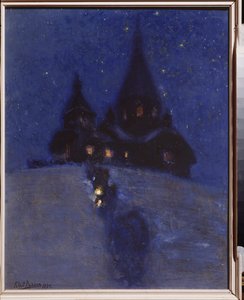 Kirche in Kuokkala (oder Repino, Russland) in der Weihnachtsnacht