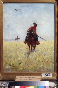 Erkundungspatrouille (Kosakischer Reiter in einer blühenden Ebene) von Ilya Efimovich Repin