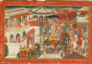 Krishna und Balarama verlassen einen Palast, um 1840 von Indian Art