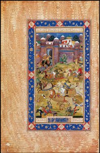 Nariman tötet den Sohn des Khaqan von China. Aus dem Garshaspnama-Epos von Asadi Tusi von Indian Art