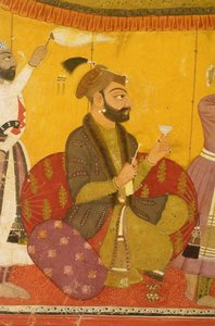 Gosain Narayan nimmt Gift in Anwesenheit von Kaiser Jahangir, Nurpur, Pahari-Schule, 1725