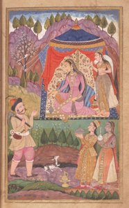 48.62 Folio 138 Farhad erzählt Prinzessin Shirin von seinen Abenteuern, aus dem Khusrau und Shirin, Deccani-Schule, 1722 von Indian School