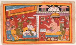 Ein Jain-Lehrer empfängt einen Prinzen und sein Gefolge von Indian School