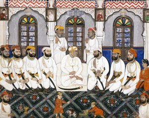 Ein Jaipur-Raja, gekleidet für den Gottesdienst im Durbar, ca. 1845