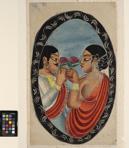 Ein Geck besucht eine Kurtisane (recto), ca. 1880 von Indian School