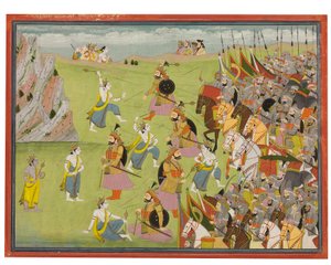 Ein Gemälde aus dem Mahabharata: Balabhadra kämpft gegen Jarasandha, Kangra oder Garhwal, ca. 1810-20 von Indian School