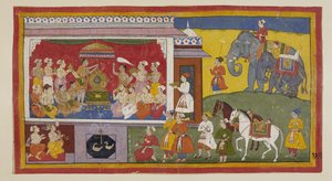 Im Thronsaal von Nandigrama legt Bharata Ramas Sandalen auf den Thron und installiert sie mit den versammelten Priestern und Ministern als Herrscher von Ayodhya. Sie werden fortan wie Rama selbst behandelt. Die beiden Prinzen in ihren von Indian School