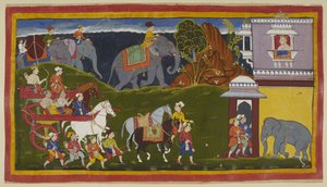 Bharata, Shatrughna und ihr Onkel kommen im Palast des Königs von Kekaya an von Indian School