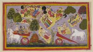 Die Exilanten haben den Fluss Tamasa erreicht und verbringen die Nacht an seinen Ufern, immer noch umgeben von den trauernden Stadtbewohnern. Sita und Rama schlafen auf einem Bett aus Gras, während Laksmana und Sumantra über Ramas Tugenden sprechen, und di von Indian School
