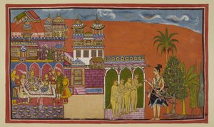 Der wütende Laksmana erreicht das Tor von Kishkindha, wo er von Angada, Balis Sohn, und anderen Affen begrüßt wird. Im Palast wird Sugriva langsam aus seiner Trägheit geweckt von Indian School