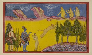 Sugriva ist zunächst erschrocken und denkt, dass diese bewaffneten Krieger von seinem usurpierenden Bruder Bāli geschickt wurden, um ihn zu vernichten. Er schickt seinen klugen Minister Hanuman, um mehr über die beiden Fremden herauszufinden. Hanuman stell von Indian School