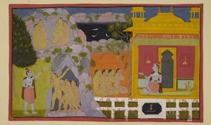 Die Affen haben Svayamprabhā von ihrer Suche nach der vermissten Sita erzählt, und sie hat ihnen das Geheimnis der Höhle und wie sie an diesen wunderbaren Ort gekommen ist, erklärt. von Indian School