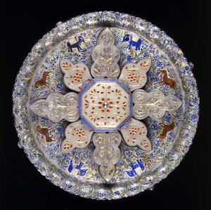 Indische Silber- und Jade-Süßigkeitenschale mit Löwen und Elefanten, frühes 19. Jahrhundert von Indian School