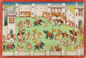 Ankunft des Bräutigams im Palast, Folio aus einem Ramayana von Indian School
