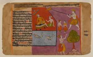 Balarama zieht Hastinapur zum Ganges, Seite aus einer Bhagavata Dasamskanda Serie