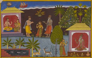 Bharadvaja gibt seine Tochter an Vishravas, der Vaisravana zeugt von Indian School