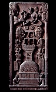 Buddhismus: „Mahaparinirvana oder Parinirvana, Ende der irdischen Existenz des Buddha, Erreichen des Nirvana“ (Detail) von Indian School