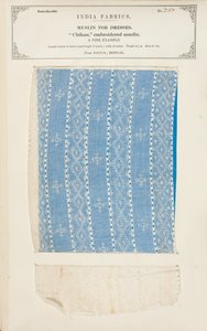 Bootee-Musselinprobe mit Punkten bestickt aus Dacca in Bengalen, aus The Collection of the Textile Manufacturers of India, von John Forbes Watson, veröffentlicht 1866