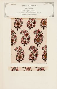 Baumwollprobe mit Chetee (Chintz) Druck aus Arcot in Madras, aus The Collection of the Textile Manufacturers of India, von John Forbes Watson, veröffentlicht 1866 von Indian School