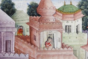 (Detail) Krishna spaltet den Dämon Narakasura mit seinem Diskus, ca. 1585-90