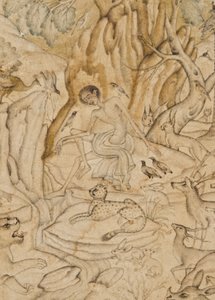 (Detail) Majnun in der Wildnis, ca. 1595 von Indian School
