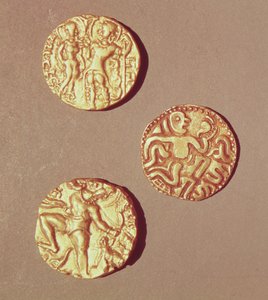 Dinars von Kumargupta I (425-454), Chandragupta I (320-335) und Sri Rajray (Gold)
