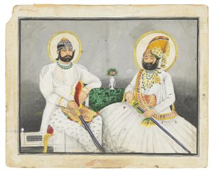 Doppelporträt von Jaswant Singhji und Takhat Singh, Jodhpur, Mitte des 19. Jahrhunderts