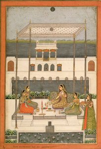 Abendgesellschaft im Garten eines Mogulpalastes, Lucknow oder Murshidabad, Westbengalen, 1760