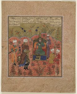 Seite aus einem Schahname (Buch der Könige) von Firdawsi; Rustam vor Kay Kaus