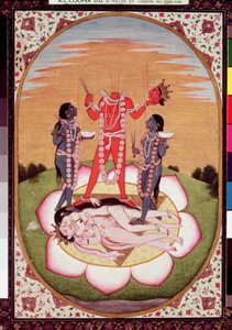 Ikone von Chinnamasta, die Mahavidya, die aus den vereinten Körpern des Ursprungs-Paares entsteht, Kangra, ca. 1800 von Indian School