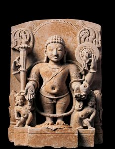 Indische Kunst: Gottheit Vishnu. Hochrelief. 10. Jahrhundert. Aus Meerut