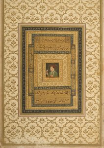 Jahangir hält ein Bild der Madonna, persisch beschriftet: Jahangir Shah, Moghul, 1620
