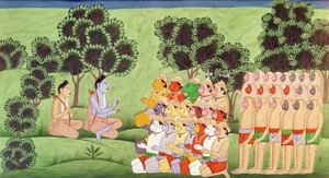 Lakshmana berät die Anführer der Affenarmeen, aus dem Ramayana