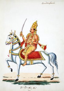 Lord Kalki auf seinem Pferd Devadatta mit Schwert in der Hand von Indian School