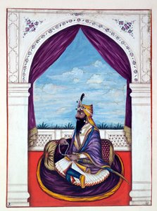 Maharajah Karak Singh, aus Das Königreich Punjab, seine Herrscher und Häuptlinge, Band I, ein Band mit 27 Aquarellstudien eines unbekannten indischen Künstlers, ca. 1840 von Indian School